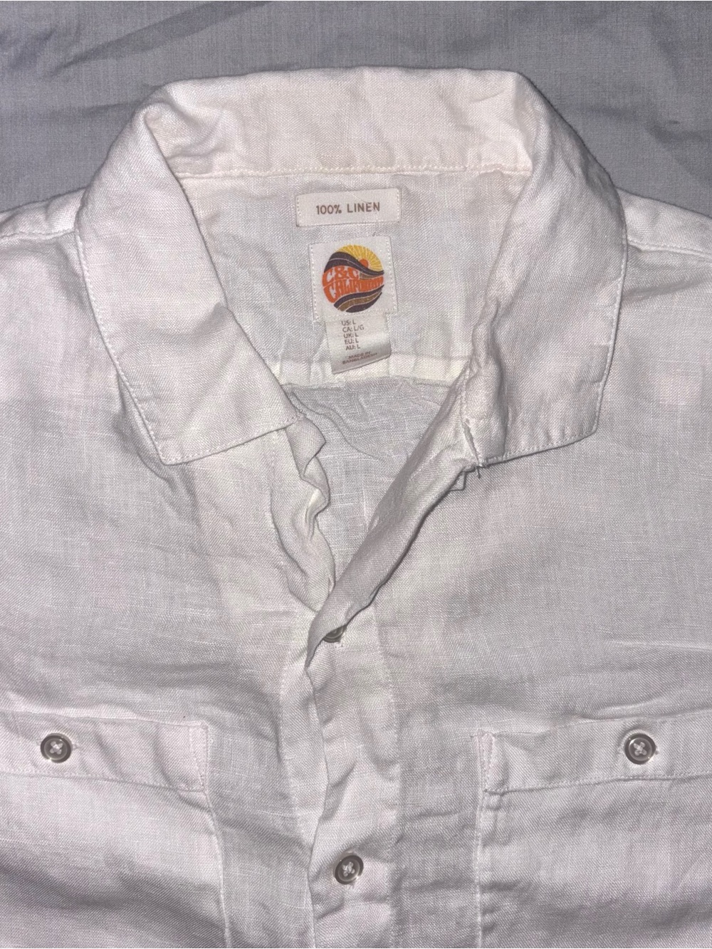 C&C California 100% Linen White Men's Button-Up Shirt Size Large